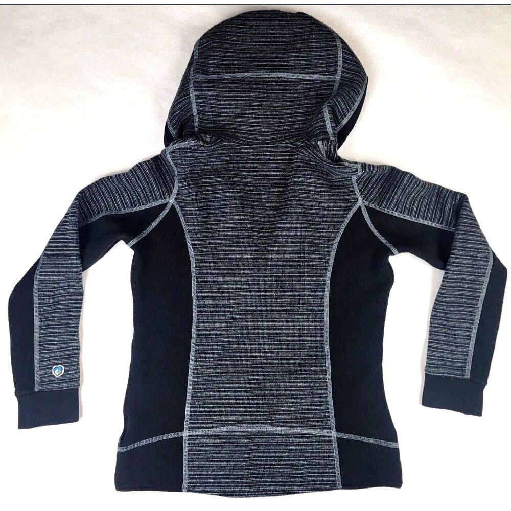 KUHL Chianti Wool Blend Fleece Jacket XS Hooded Hiking Outdoor Black Gray - Picture 6 of 9